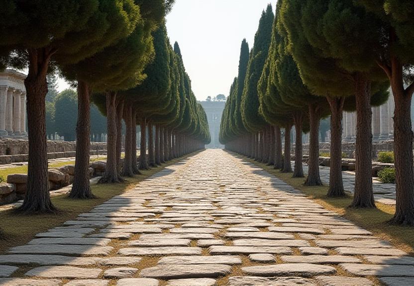 Il sentiero dell'Appia Antica circondato da pini romani